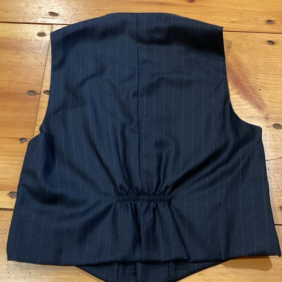 Italian LANIFICIO DI TOLLEGNO Boys 9 Navy Pinstripe Wool Vest Waistcoat - Picture 2 of 8